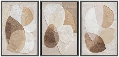 MUDECOR Framed Canvas Print Wall Art Abstract Beige Brown Layered Shapes by MUDECOR