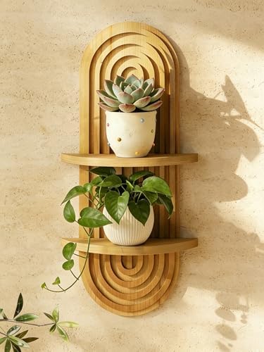 Bamworld Boho Wall Decor Plant Wall Shelf Wood Plant Holder Natural by Bamworld