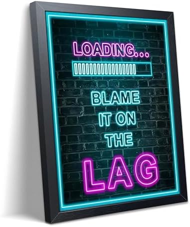 Framed Gamer Wall Art, Boys Game Room Wall Decor Painting, Funny “Blame It On by Unknown