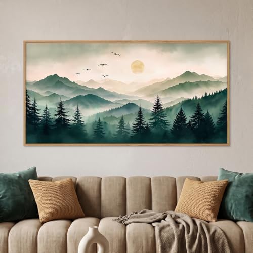 Large Boho Mountain Framed Canvas Wall Art Set 20"x40"x1 by Ausril