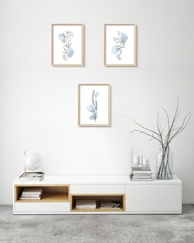 HesenDot Blue Floral Framed Wall Art, Minimalist Botanical Canvas Prints - Image 3