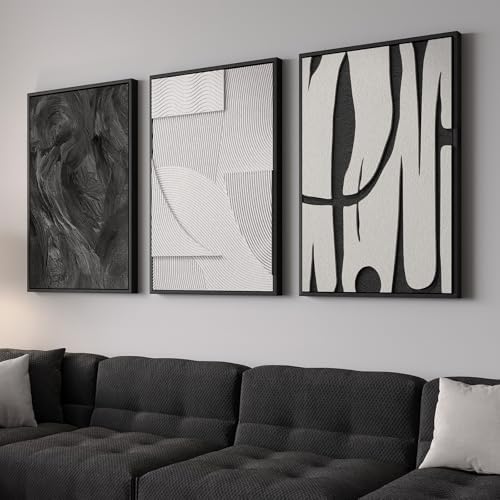 3D Large Framed Black and White Abstract Wall Art - Image 4