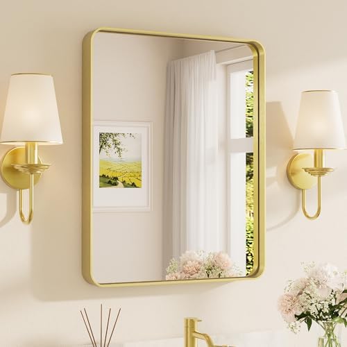 TETOTE Brushed Gold Bathroom Mirror, 24 x 30 Inch Metal Framed Mirror, Brushed by TETOTE