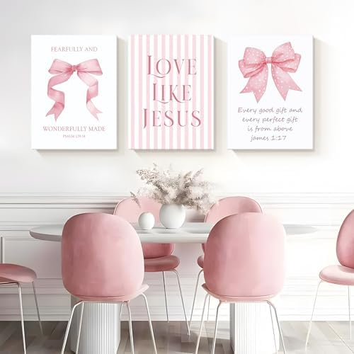 3 Piece Pink Bows Wall Art for Girls Room College Gifts for Girls 12x16 In - Image 3