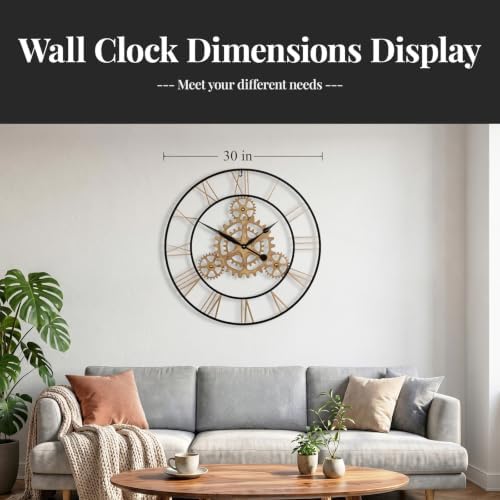 Cuspin 30 Inch Large Wall Clock Black Gold Roman Numeral Gears Wall Clock - Image 7