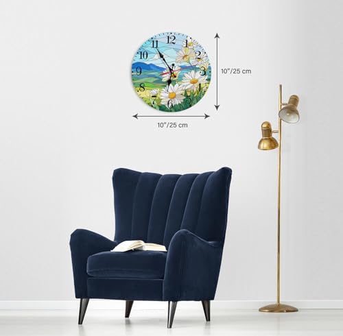 Wall Clock, Colorful Stained Glass White Daisy Silent Non Ticking Clock - Image 4