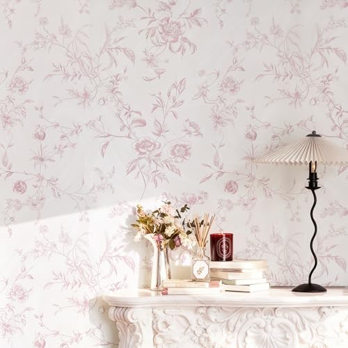 Ismoon Pink Floral Peel and Stick Wallpaper Vintage French by Ismoon