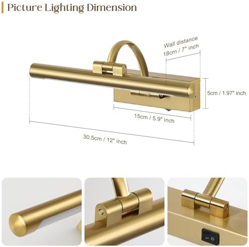 DESOOP Wireless Picture Lights for Wall Rechargeable Brass Gallery Lights - Image 5