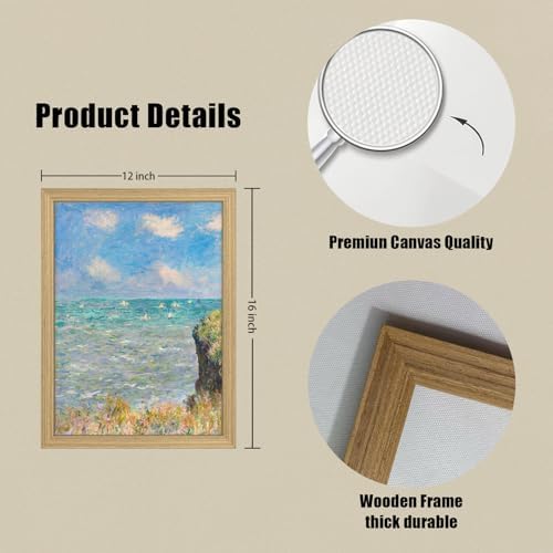 Monet Coastal Landscape Canvas Wall Art 2Pcs Framed Home Decor 12X16 Inch - Image 3