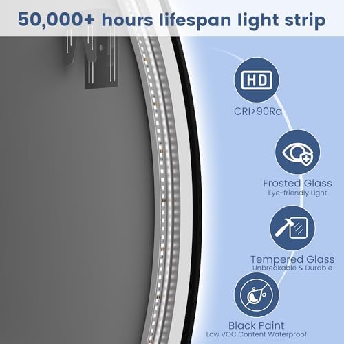 STARLEAD 32" Black Frameless Round LED Bathroom Mirror - Image 5