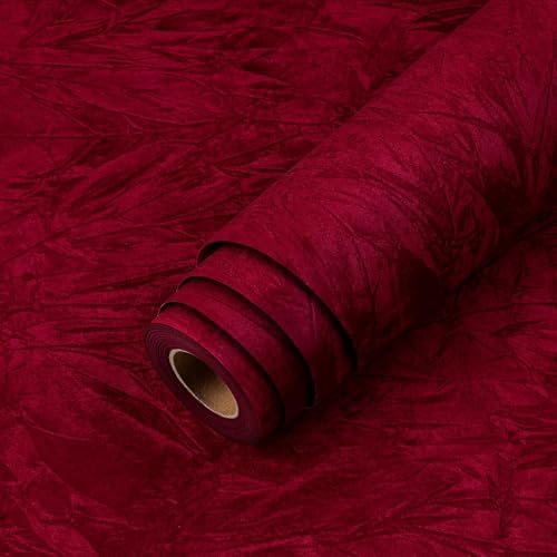 LACHEERY 15.8"x275" Crushed Red Velvet Wallpaper Self Adhesive Velvet Peel and - Image 2
