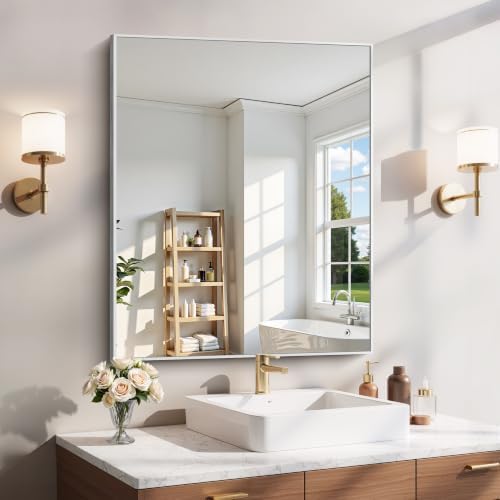 YIROMAN Bathroom Mirror 30"x36", Brushed Silver Bathroom Mirror by Unknown