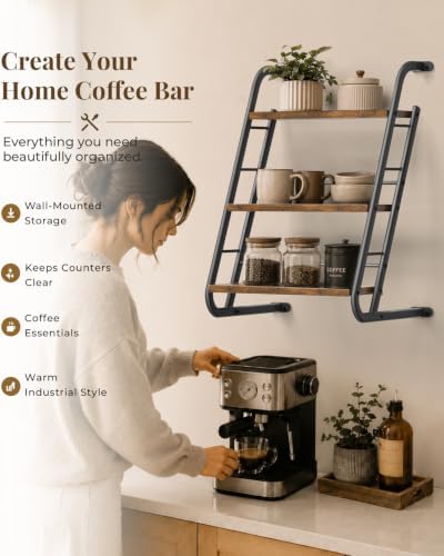 Floating Shelves for Wall, 3-Tier Rustic Wood Ladder Wall Shelf - Image 7