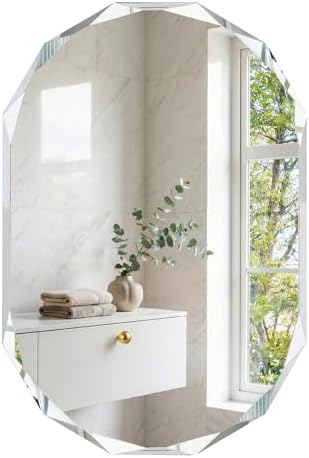 24" x 36" Diamond Edge Frameless Oval Mirror, Faceted Wall Mirror by FurniXpress