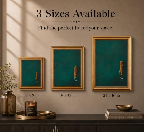 Gold Framed 3D Textured Wall Art, Vintage Green Cheetah Canvas Prints, - Image 5