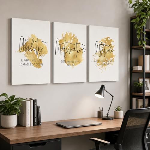 Office Wall Art-3 Panel Motivational Wall Art, Inspirational Quotes Canvas Art by GUTTATYART