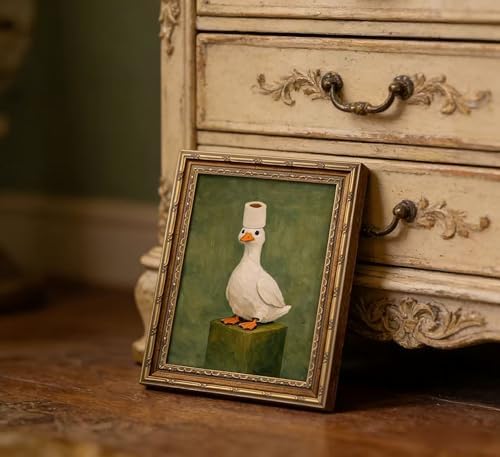 Vintage Gold Framed Duck Bathroom Wall Art, Retro Funny Goose Canvas Painting - Image 3
