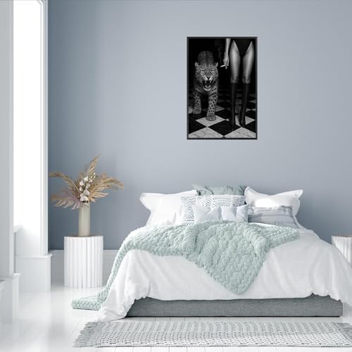 Black And White Leopard Poster Trendy Women Boots Canvas Wall Art Bold Glam - Image 3