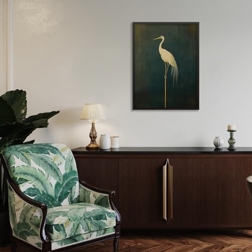 Black Framed Canvas Wall Art Posters Vintage Bird Prints Japanese Crane Retro - Image 4