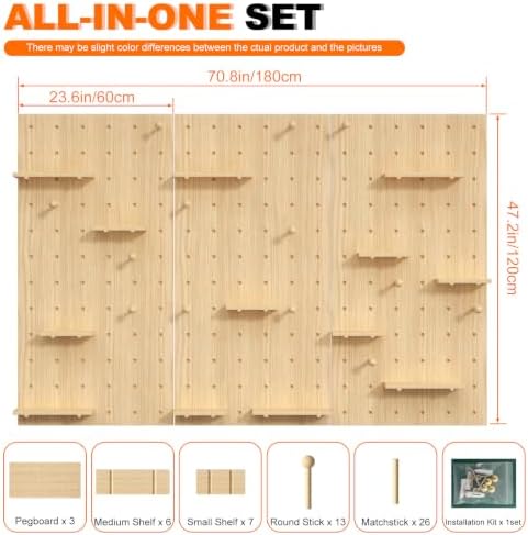 AMSXNOO Modular Wood Peg Board Wall Organizer Kits, 47.2X70.9IN/120X180CM - Image 2