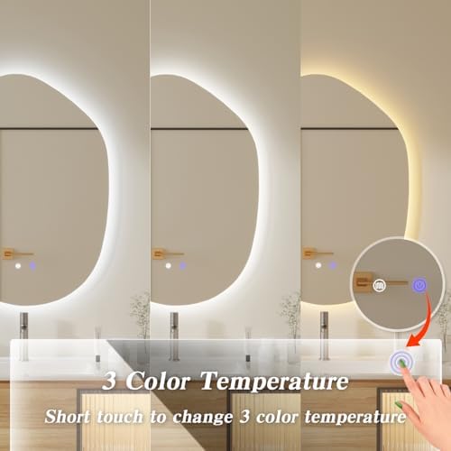 QDSSDECO 23" x31" Irregular LED Bathroom Mirror, 3 Colors - Image 3