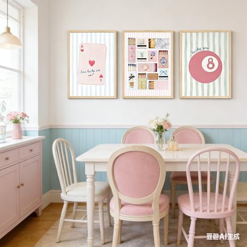3Pcs Trendy Preppy Wall Art Pink Blue Matchbox Lucky 8 Ball Pictures Wall Decor - Image 3