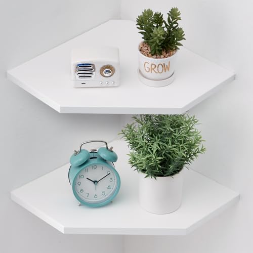 Corner Wall Shelves Set 2 Wire Hole Solid Oak Wood Display Shelf by Coamily