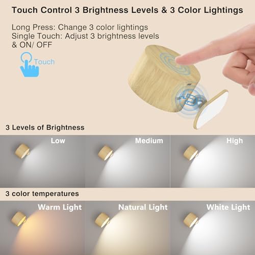 AKSDA Rechargeable Wall Sconce, Battery Operated LED Reading Light - Image 3