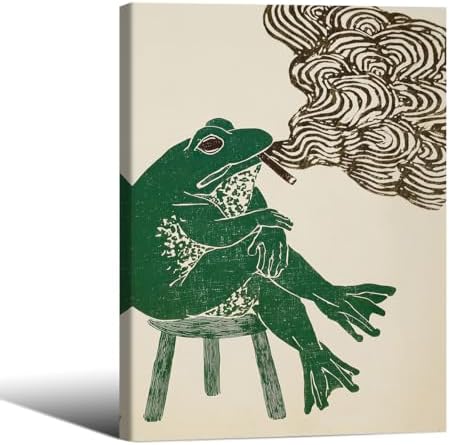 Framed Japanese Wall Art Funny Frog Smoking a Cigarette Poster Retro Oriental by Unknown
