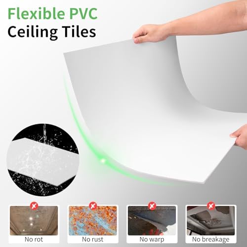 Art3d 24"x24" Smooth Drop Ceiling Tiles, Waterproof and Reusable Plastic Ceiling - Image 4