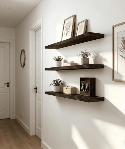 Brown Wood Floating Shelves for Wall Shelf 17 Inch Set of 6 - Image 2