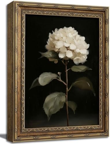 Vintage Gold Framed Wall Art White Hydrangea Wall Art Vintage Botanical Floral by ZHENYVLZ