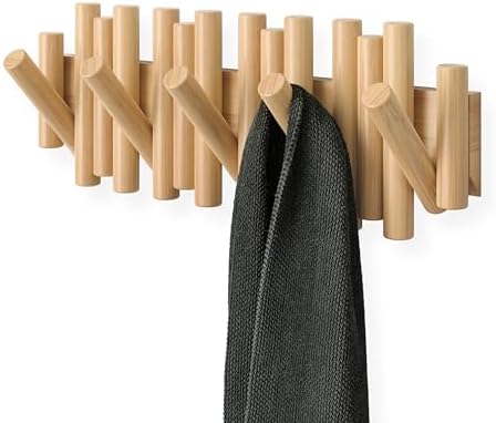 Umbra Picket Coat Rack, Wall Mount 5 Flip-Down Coat Hooks by Umbra