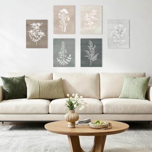 BINCUE Neutral Botanical Plant Canvas 6 Pieces Rustic Farmhouse Wall Art - Image 2