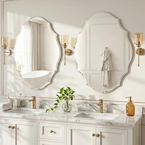 22" x 28" Frameless Scalloped Wall Mirror, Beveled Edge Bathroom Vanity Mirror - Image 6