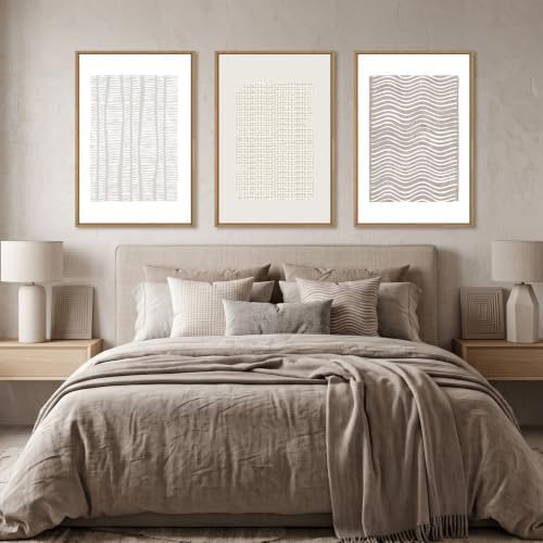 Aryroi Beige White Abstract Neutral Framed Canvas Wall Art Set- 24"x36"x3 - Image 5