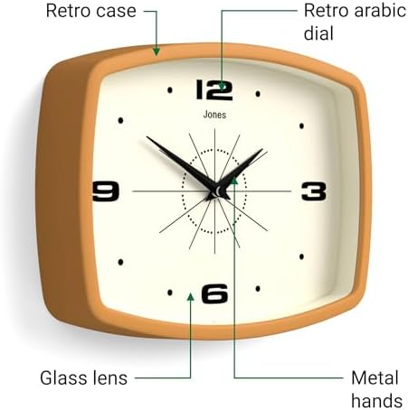 JONES CLOCKS® Movie wall Clock | Rectangular Retro Clock | 10" | Mustard Yellow - Image 6