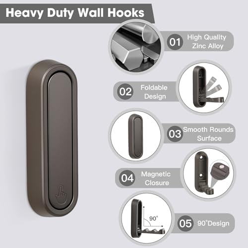 Dntorx Folding Wall Hooks, 2 Pack, Zinc Alloy, Heavy Duty Coat Hooks - Image 3