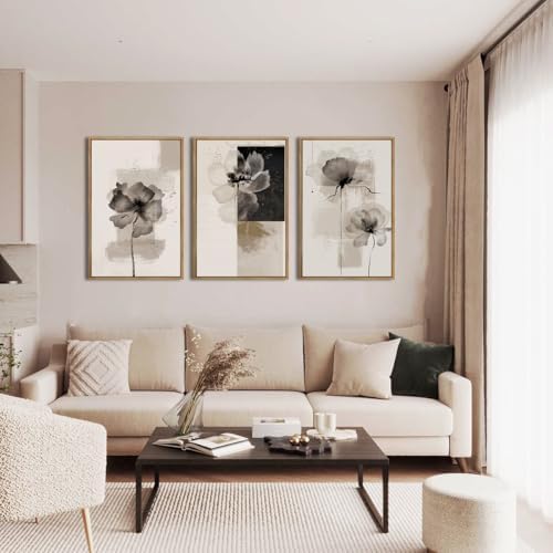 IARTTOP Neutral flower Framed Wall Art 16x24 Inch Black Beige Abstract Floral - Image 4