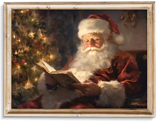 uniro Vintage Christmas Wall Art Santa Reading Book Christmas Oil Painting by uniro