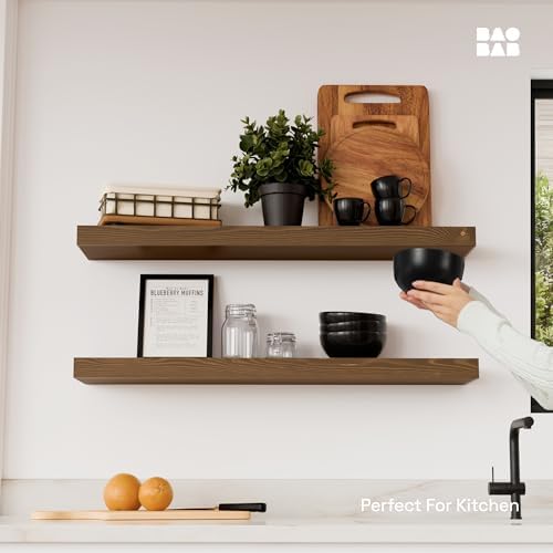 Solid Wood Floating Shelves for Wall 30 Inches Long, Walnut Wooden Shelf - Image 2