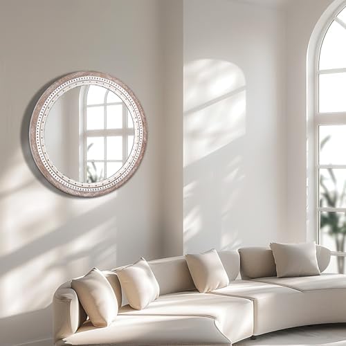 30 Inch Round Wood Mirror, Rustic Farmhouse Circle Mirrors - Image 4