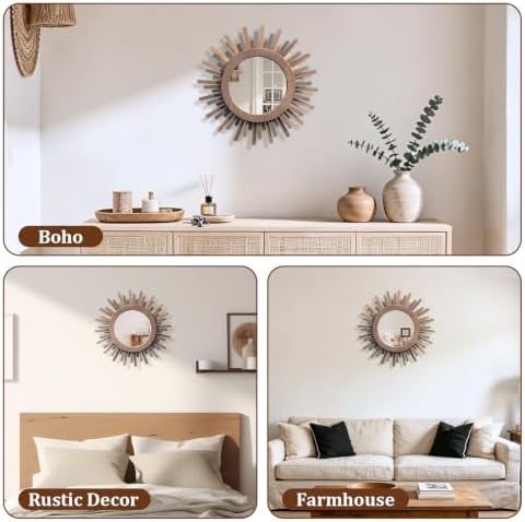 12 Inch Boho Sunburst Mirror, Decorative Rustic Farmhouse Wall Decor - Image 7