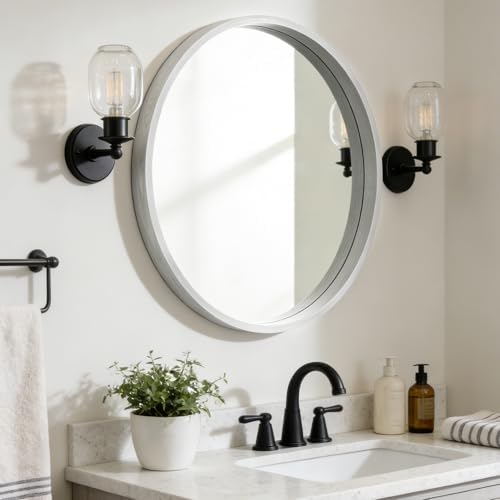 WallBeyond 28 Inch Round Wood Mirror, Large Circle Wooden Frame Wall Mirror by WallBeyond