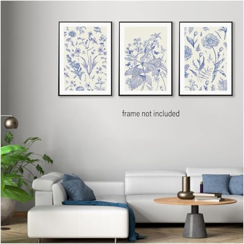 LYPHNX Blue White Chinoiserie Floral Poster Wall Art Navy Watercolor Flower - Image 2