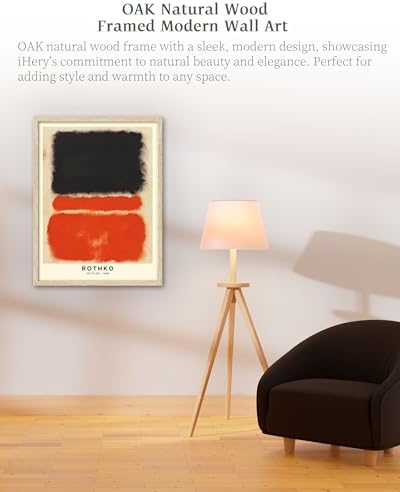 iHery 12x16in Natural OAK Wood Framed Black Orange Abstract Wall Art - Image 2