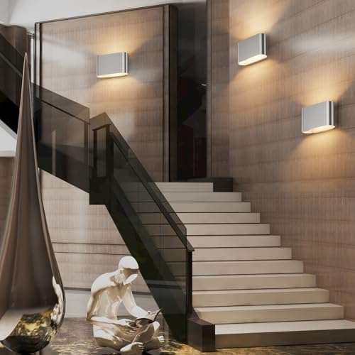 Aipsun Nickel Modern LED Wall Sconces Set of 2 Indoor Wall Lights Hardwired Up - Image 4