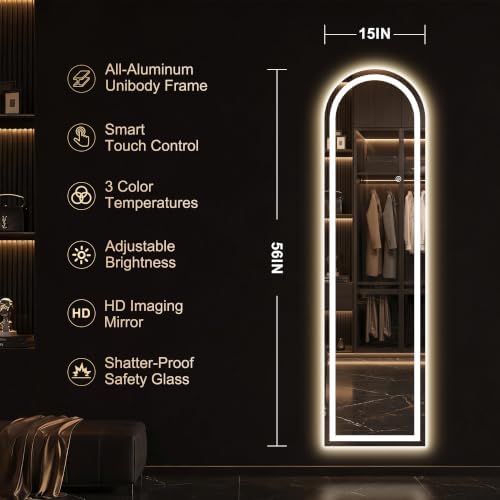 Delma LED Arched Full Length Mirror, Dimmable & 3 Color Lighting, - Image 4