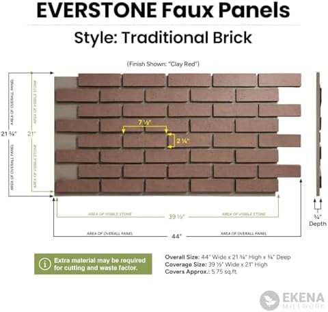 EverStone Traditional Faux Brick Panel, Pecan Color - Image 2