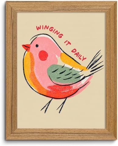 Framed Funny Bird Wall Art Winging It Canvas Picture Boho Wall Decor by ZMDDYSWallArt